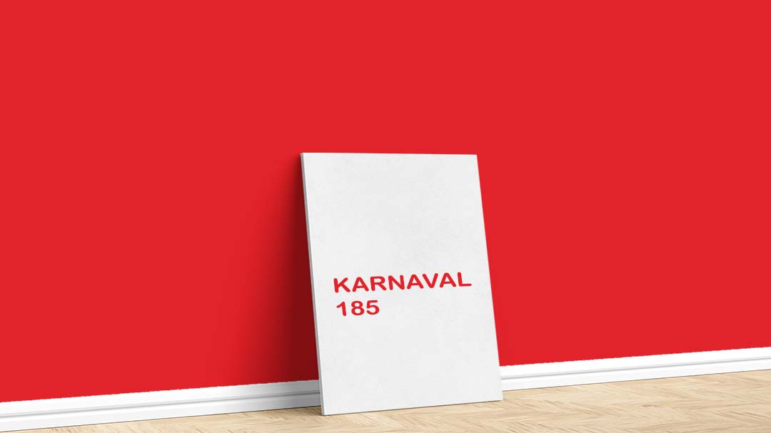 Filli Boya kırmızı duvar boyası için kullanılan görselde, Karnaval 185 kodlu iç cephe rengiyle boyanmış bir duvar var.