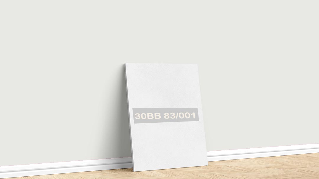 Marshall Soft Beyaz 30BB 83/001 Boya Rengi. Marshall Soft Beyaz boya rengi için kullanılan görselde, 30BB 83/001 kodlu iç cephe rengiyle boyalı bir duvar var.