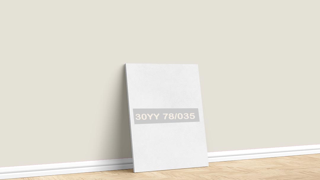 Marshall Soft Beyaz 30YY 78/035 Boya Rengi. Görselde, Marshall boya katoloğu içesinde yer alan Marshall soft beyaz 30YY 78/035 kodlu iç cephe rengiyle boyalı bir duvar var.