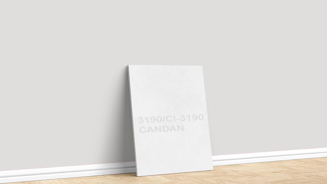 Polisan gri boya rengi için kullanılan görselde, 3190/CI-3190 CANDAN kodlu iç cephe rengiyle boyalı bir duvar var.