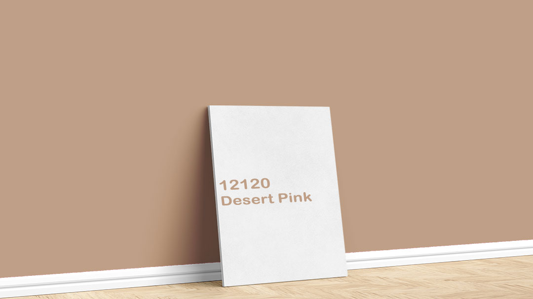 Jotun Sıcak Pembe Boya Rengi – 12120 Desert Pink. Jotun sıcak pembe boya rengi için kullanılan görselde, 12120 Desert Pink adlı iç cephe boyasıyla boyalı bir duvar var.