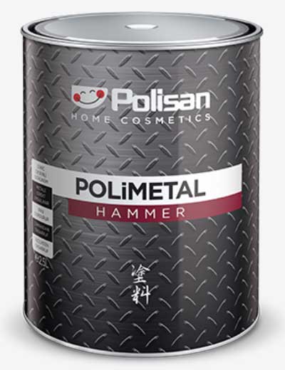 Görselde, metal yapıları boyamada kullanılan Polisan Polimetal Hammer boya ürünü var.