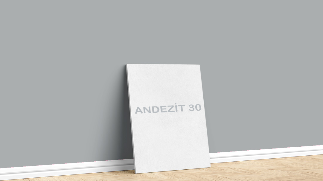 Filli Boya Gri Andezit 30 İç Cephe Boya Rengi. Filli Boya gri iç cephe boya rengi için kullanılan görselde, Boyacıyım tarafından Andezit 30 isimli duvar boyasıyla boyanmış bir duvar var.