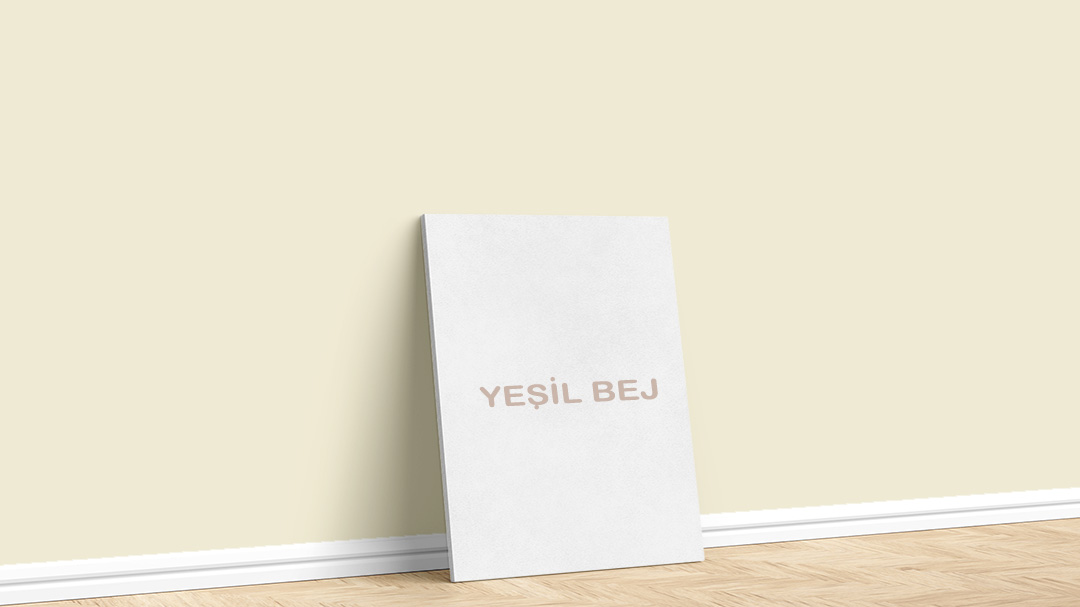 Filli Boya Yeşil Bej Boya Rengi. Filli Boya bej boya rengi için kullanılan görselde, Boyacıyım tarafından Yeşil Bej isimli iç cephe duvar boyasıyla boyanmış bir duvar var.