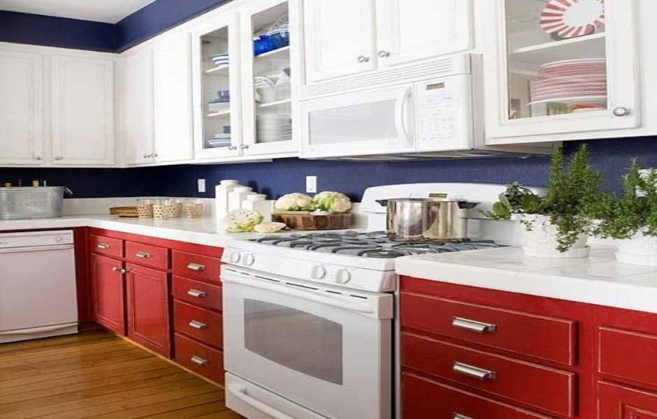 İki Tonlu Mutfak Dolabı Renkleri - Kırmızı ve Beyaz.