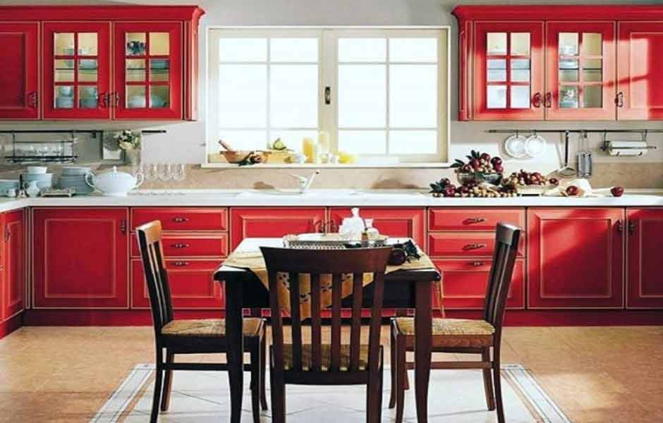 Kırmızı Mutfak Dolabı Rengi.