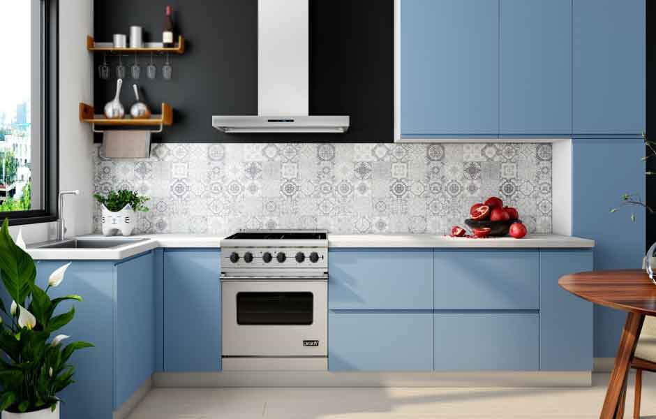 Açık Mavi Renkli Mutfak Dolabı.