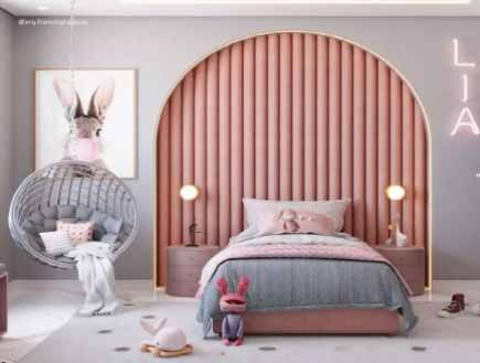 Çocuk Odası Boya Renkleri – Gri. Çocuk odası boya renkleri için kullanılan görselde, gri duvarları olan modern bir kız odası var.