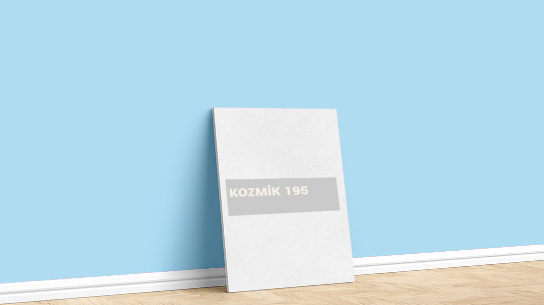 Filli Boya Mavi Kozmik 195 Boya Rengi. Görselde, Filli Boya mavi Kozmik 195 isimli iç cephe boya rengiyle boyalı bir duvar var.
