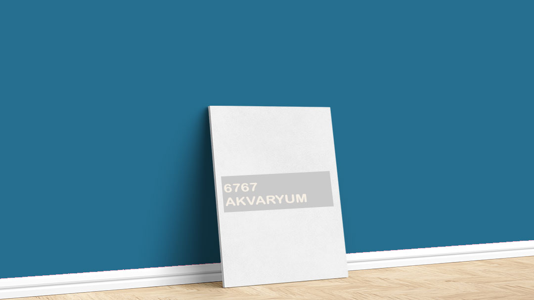 Dyo 6767 Akvaryum Mavi Turkuaz Boya Rengi. Görselde, Dyo Mavi Turkuaz iç cephe renk kartelasında bulunan 6767 Akvaryum isimli boya rengi ile boyadığımız bir duvar var.
