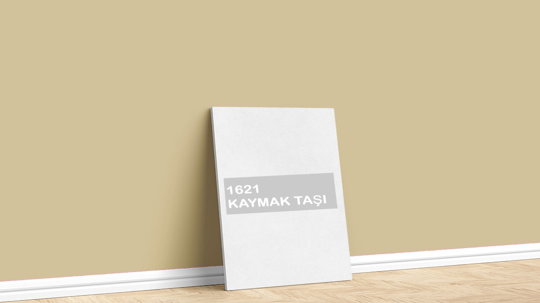 Dyo 1621 Kaymak Taşı Boya Rengi. Görselde, Dyo Sarı / Hardal iç cephe renk kartelasında bulunan 1621 Kaymak Taşı isimli açık boya rengi ile boyadığımız bir duvar var.