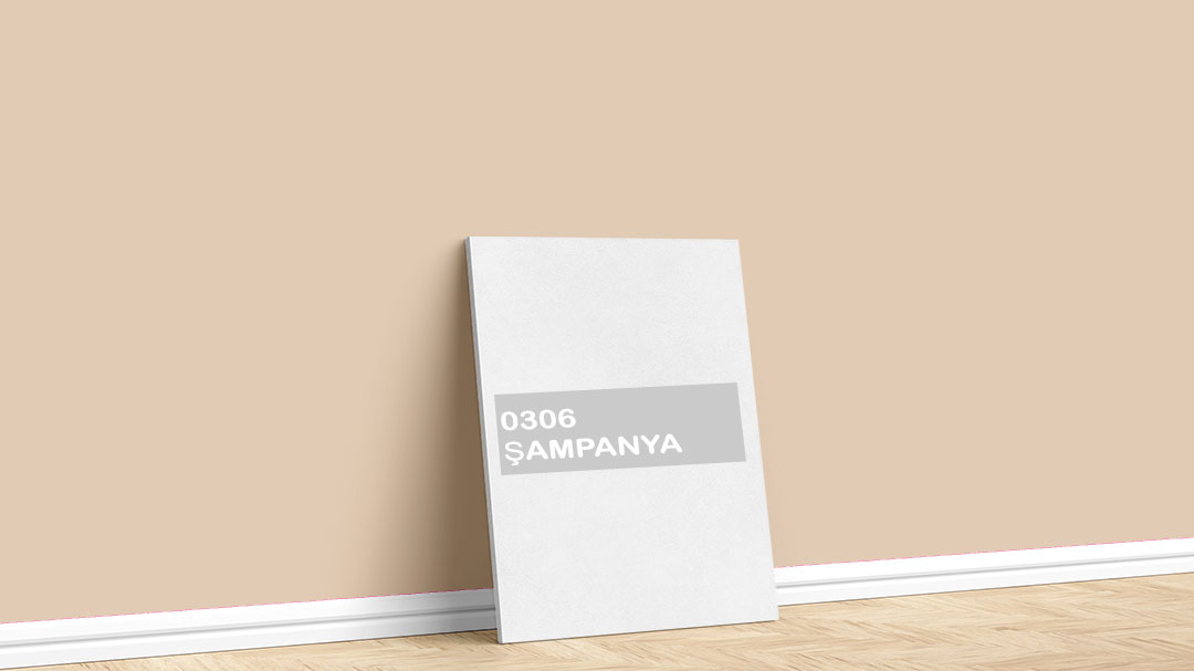 Dyo 0306 Şampanya Boya Rengi. Görselde, DyoTuruncu / Bakır iç cephe renk kartelasında bulunan 0306 Şampanya isimli boya tonuyla boyadığımız bir duvar var.