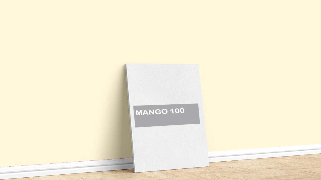 Görselde, Filli Boya turuncu iç cephe renk kartelasında bulunan Mango 100 isimli boya rengi ile boyadığımız bir duvar var.