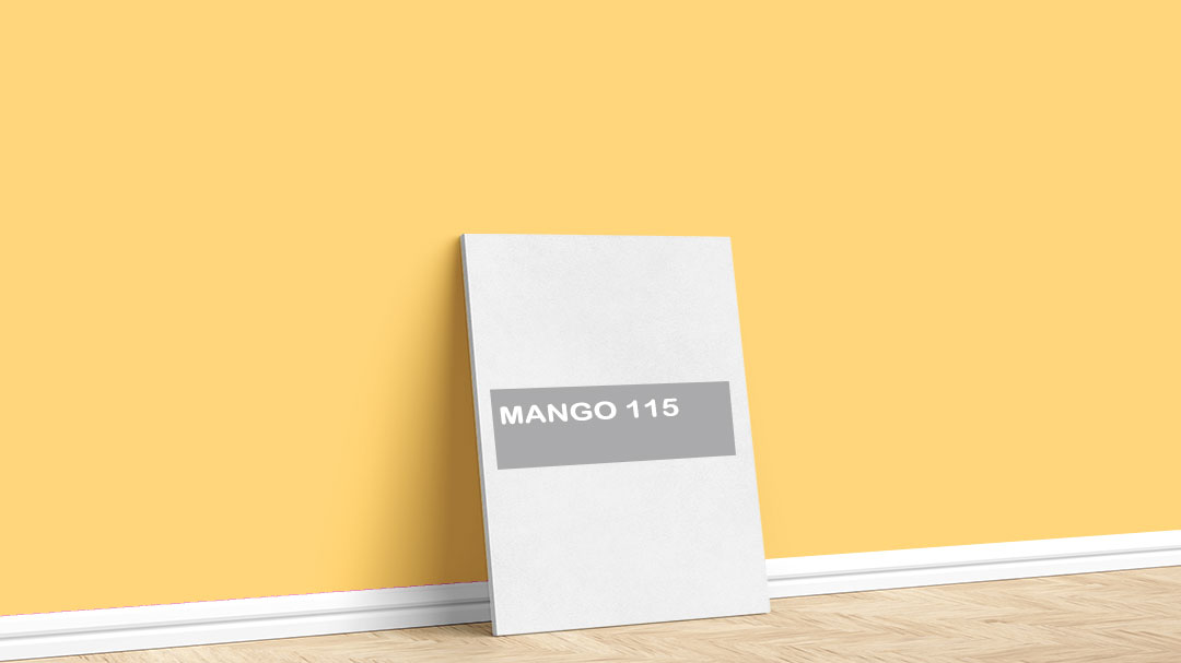 Görselde, Filli Boya turuncu iç cephe renk kartelasında bulunan Mango 115 isimli boya rengi ile boyadığımız bir duvar var.