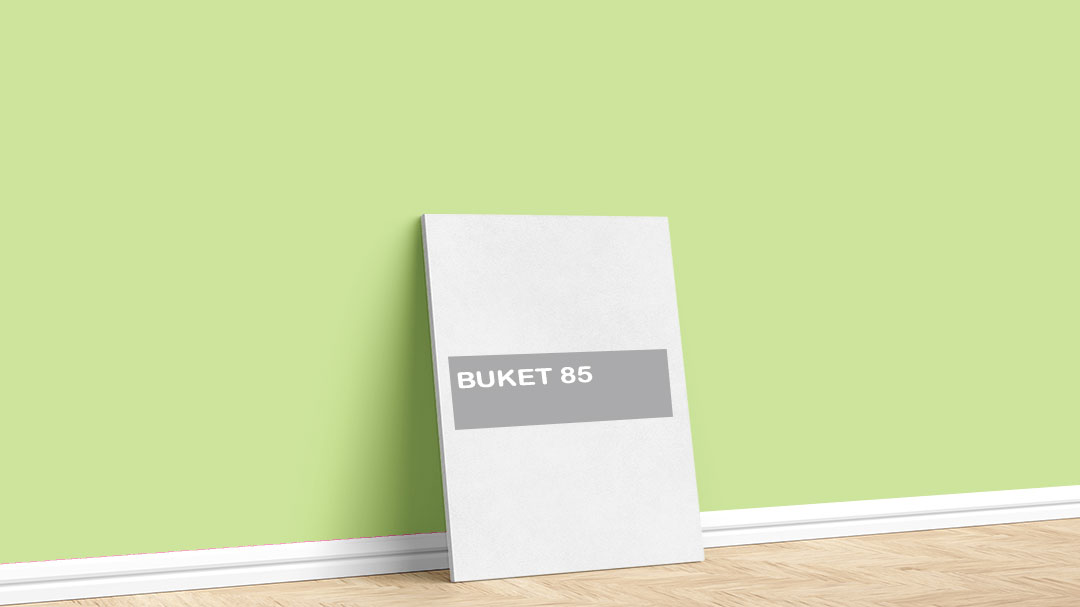 Görselde, Filli Boya yeşil iç cephe renk kartelasında bulunan Buket 85 isimli boya ile boyadığımız bir duvar var.