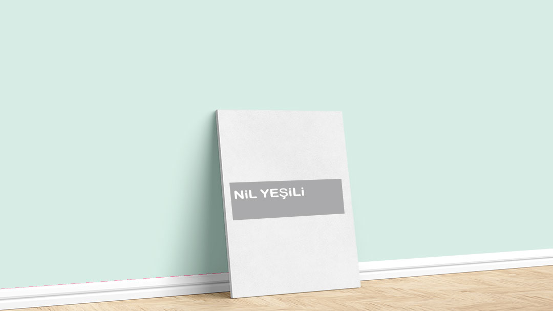 Görselde, Filli Boya yeşil iç cephe renk kartelasında bulunan Nil Yeşili isimli boya ile boyadığımız bir duvar var.