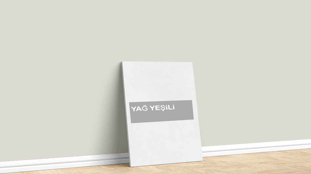 Görselde, Filli Boya yeşil iç cephe renk kartelasında bulunan Yağ Yeşili isimli boya ile boyadığımız bir duvar var.