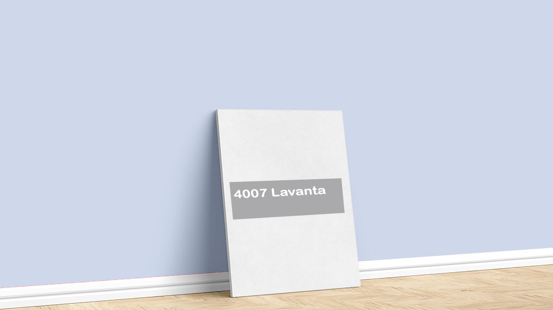 Görselde, Permolit su bazlı iç cephe renk kartelasında bulunan 4007 Lavanta isimli boya ile boyadığımız bir duvar var.
