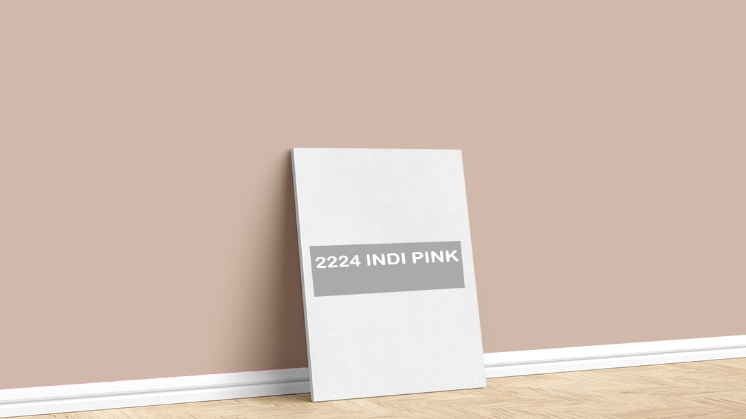 Jotun 2224 Indi Pink Boya Rengi. Görselde, Jotun markasına ait 2024 Tuval Renk Koleksiyonu içinde bulunan Jotun 2224 Indi Pink iç cephe boya rengi ile boyanmış bir duvar var.