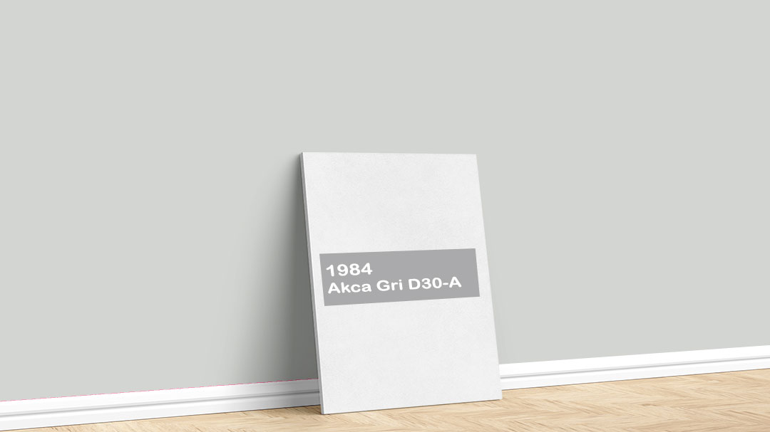 Görselde, Permolit su bazlı iç cephe renk kartelasında bulunan 1984 Akca Gri D30-A isimli boya ile boyadığımız bir duvar var.