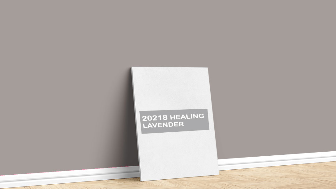 Görselde, Jotun markasına ait 2024 Tuval Renk Koleksiyonu içinde bulunan Jotun 20218 Healing Lavender iç cephe boya rengi ile boyanmış bir duvar var.