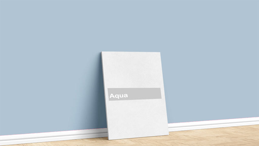 Marshall Aqua Mavi Boya Rengi. Görselde, Soft Maviler paleti içinde bulunan Marshall Aqua isimli mavi iç cephe boya rengi ile boyanmış bir duvar var.