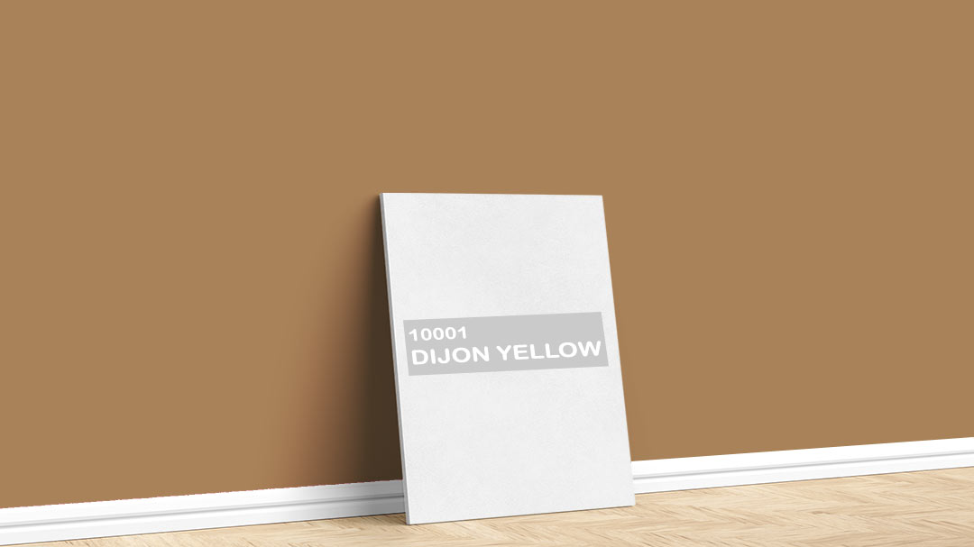 Jotun Sarı 10001 Dijon Yellow Boya Rengi. Görselde, İstanbul boyacı ustası tarafından Jotun 10001 Dijon Yellow isimli koyu sarı iç cephe boya rengi ile boyanmış bir duvar var.